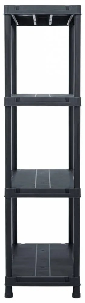 Fekete műanyag tároló polc 100 kg 60 x 30 x 138 cm