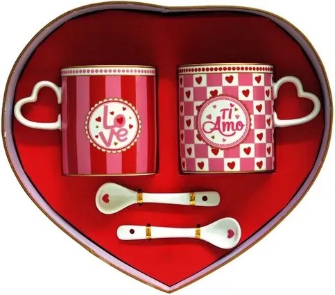 2 db-os bögre teáskanál szett "Love" és "Ti Amo" –Romantikus Valentin napi ajándék