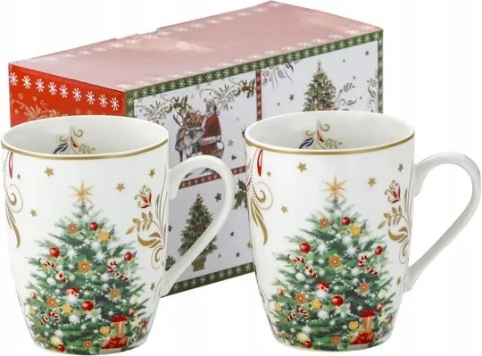 2x Karácsonyi bögre 360ml Karácsonyi Porcelán Bögre Szett Karácsonyfa