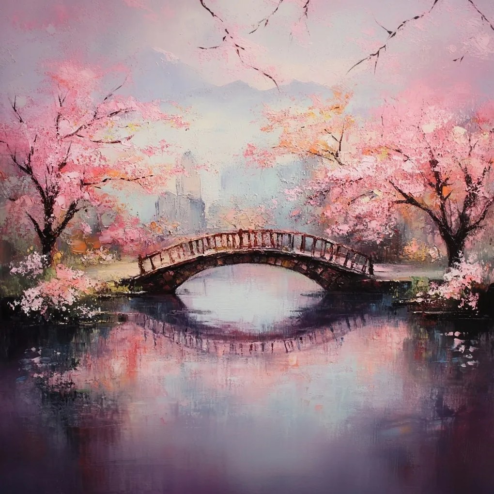 Vászonkép Canvas Japán Tavasz Park Folyó Híd Cseresznye Fa 40x40
