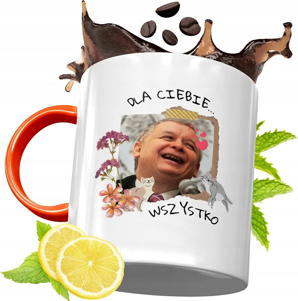 Narancssárga Bögre A Pis Elnökétől Jaroslaw Kaczynski fényképes nyomtatással