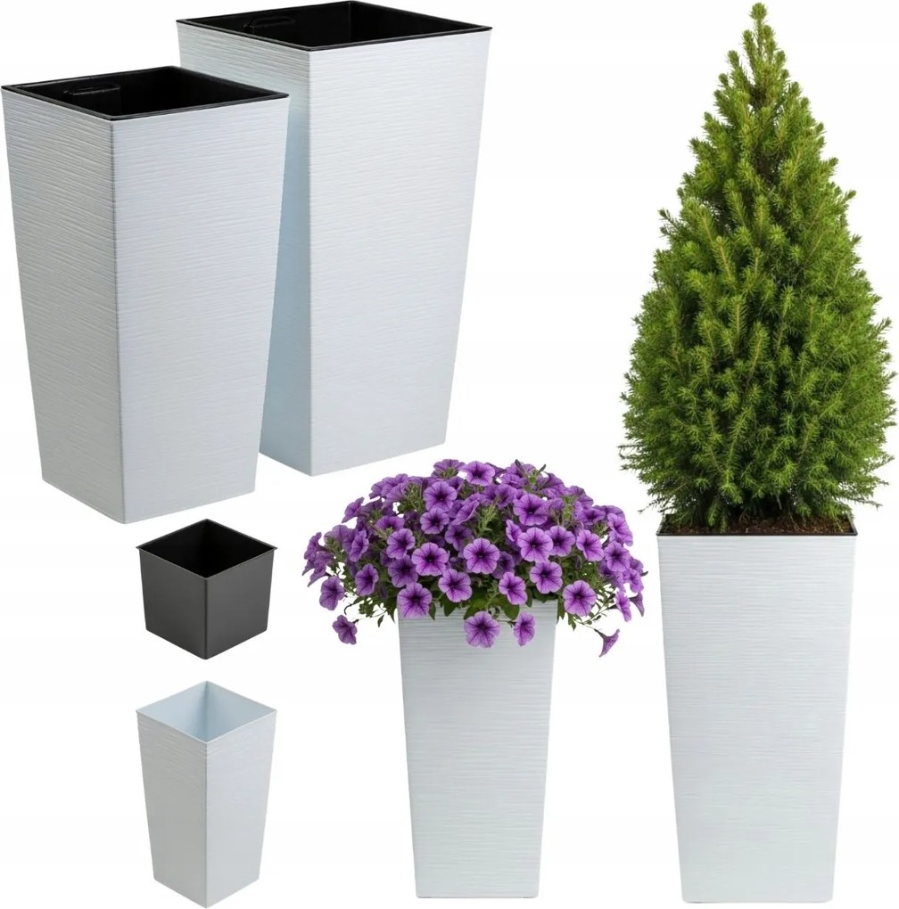 Magas Virágtartó Szett Fehér Slim terasz fedő téglalap alakú, loft betéttel