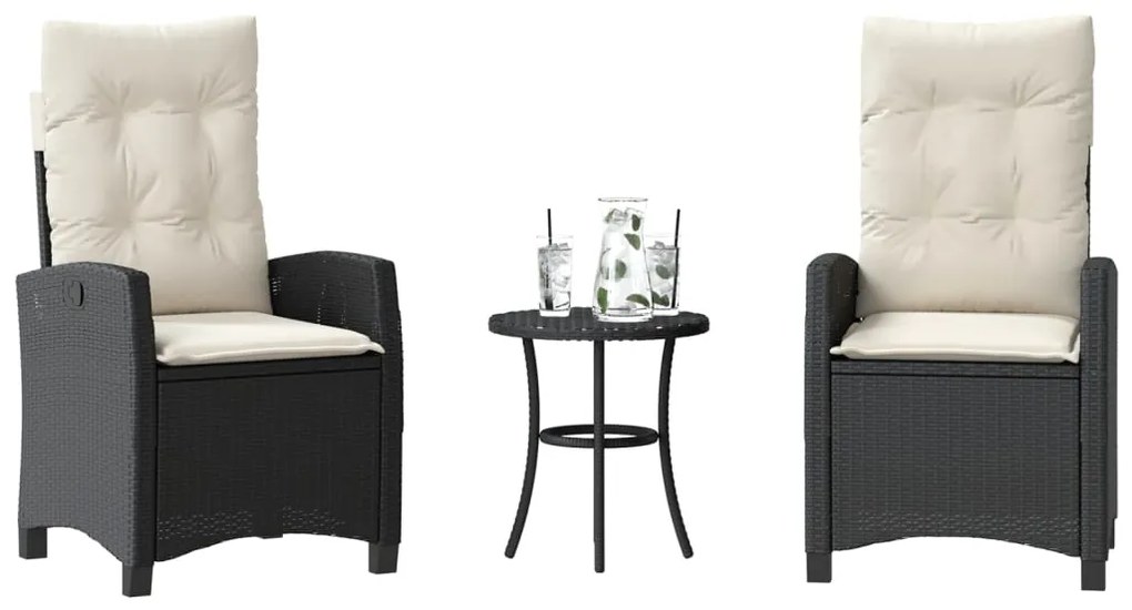 vidaXL 3 részes fekete polyrattan bisztrógarnitúra párnával