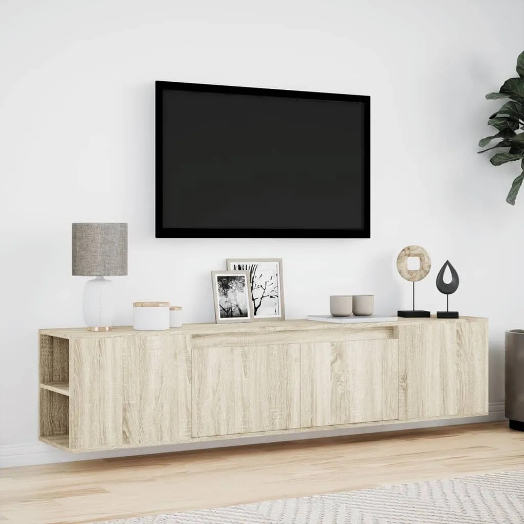 sonoma tölgy színű fali TV-szekrény LED-del 180 x 31 x 39,5 cm