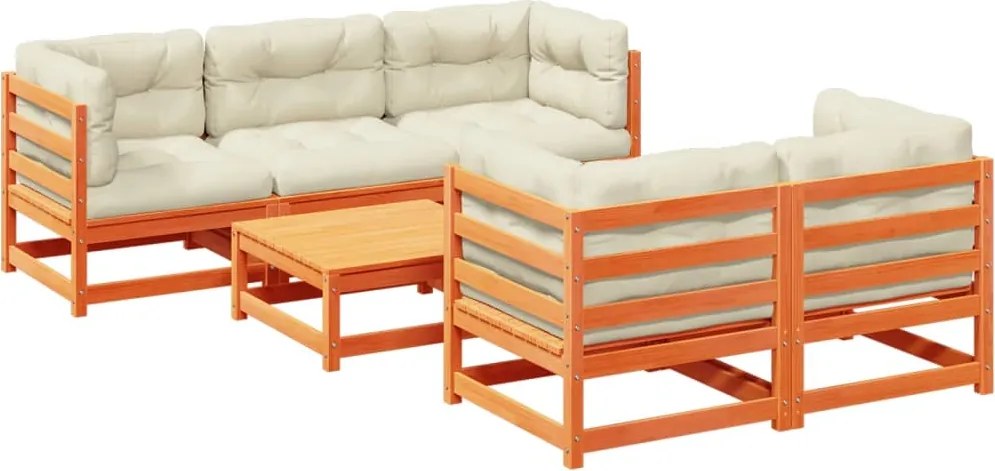 vidaXL 6 részes viaszbarna tömör fenyőfa kerti ülőgarnitúra párnákkal