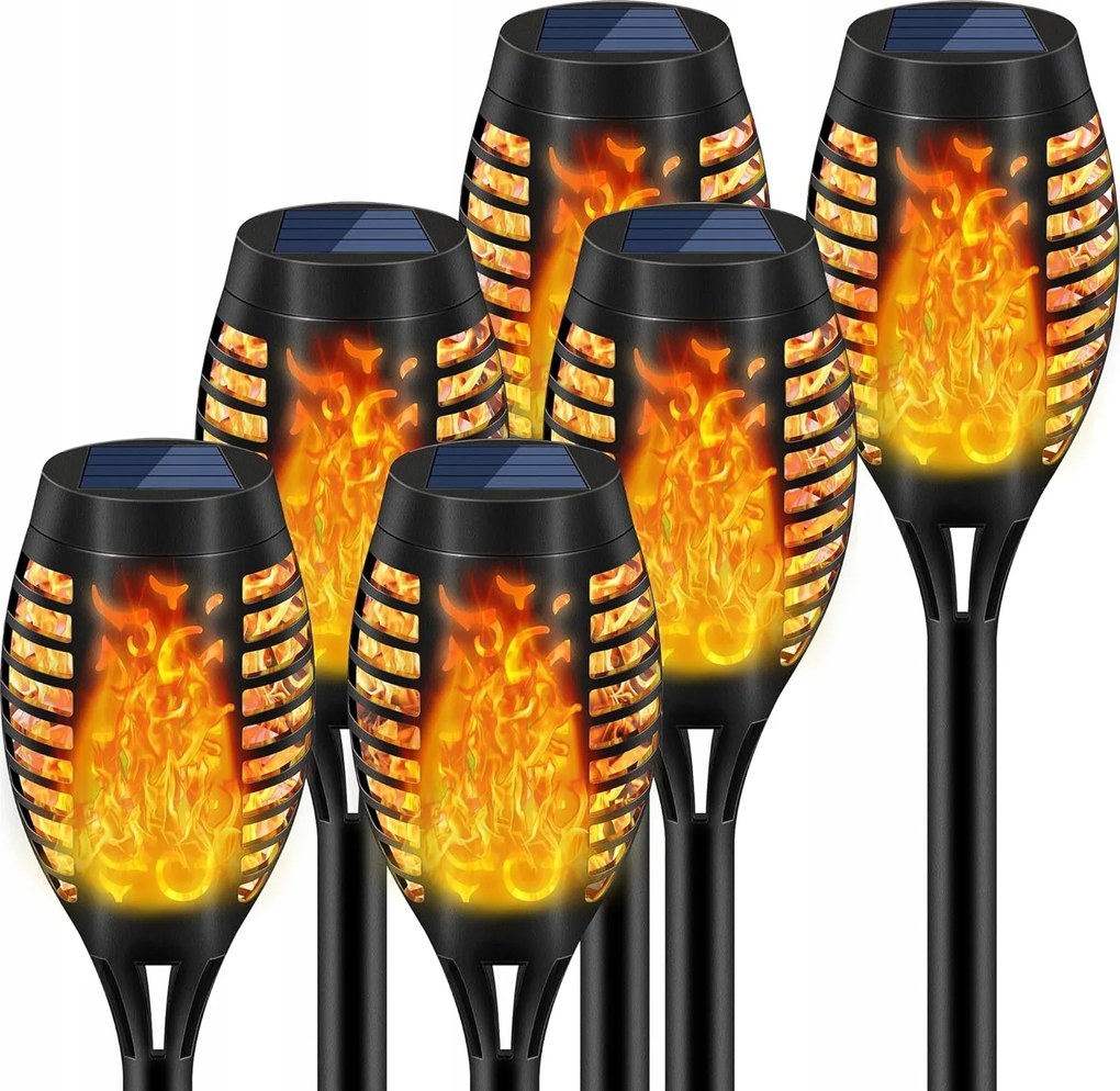 6 x Led-es Napelemes Lámpa Fáklya Láng Effekt Tűz Szett
