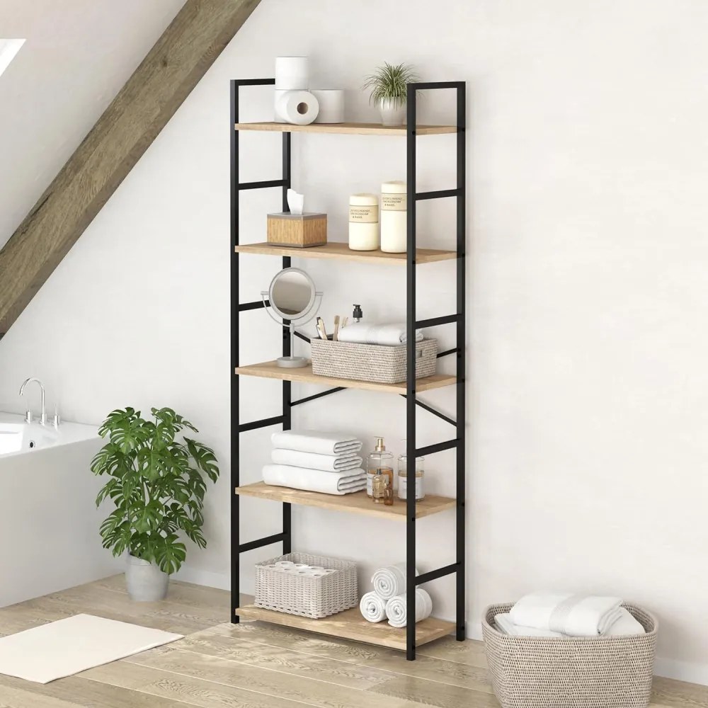 Intenso Home 5 szintes nyitott könyvespolc 59 x 144cm (Aranytölgy) | Univerzális tároló állvány fém lábakkal