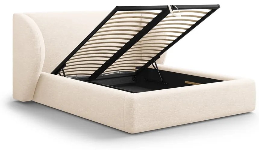 Krémszínű kárpitozott ágyneműtartós franciaágy ágyráccsal 180x200 cm Miley – Micadoni