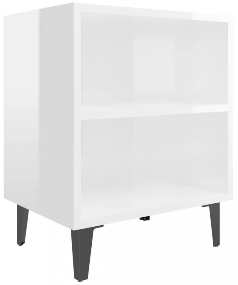 2 db magasfényű fehér éjjeliszekrény fém lábakkal 40x30x50 cm