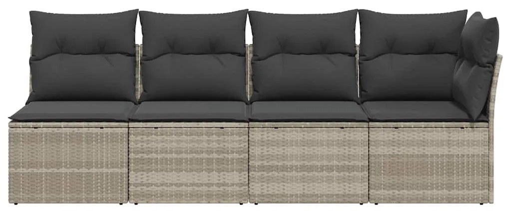 4 személyes világosszürke polyrattan kerti kanapé párnával