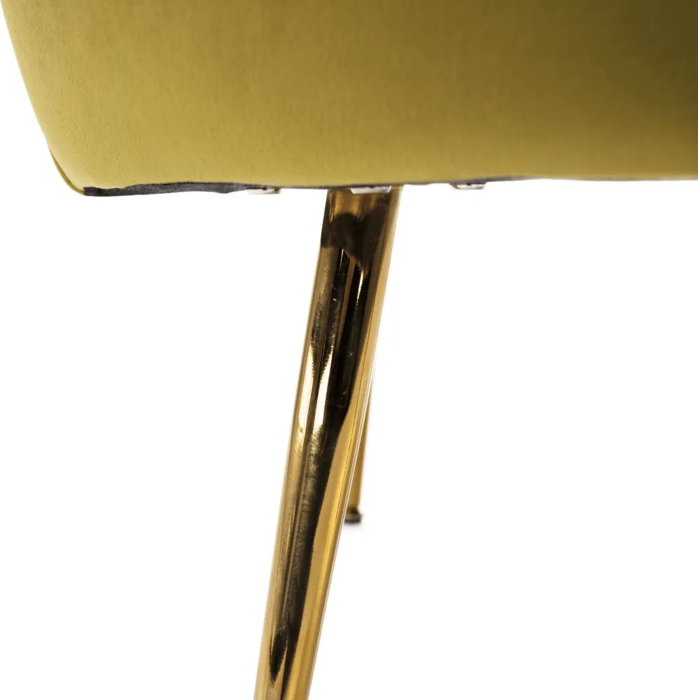 Fotel Art-deco stílusban, mustár színű Velvet anyag/gold chróm-arany, NOBLIN