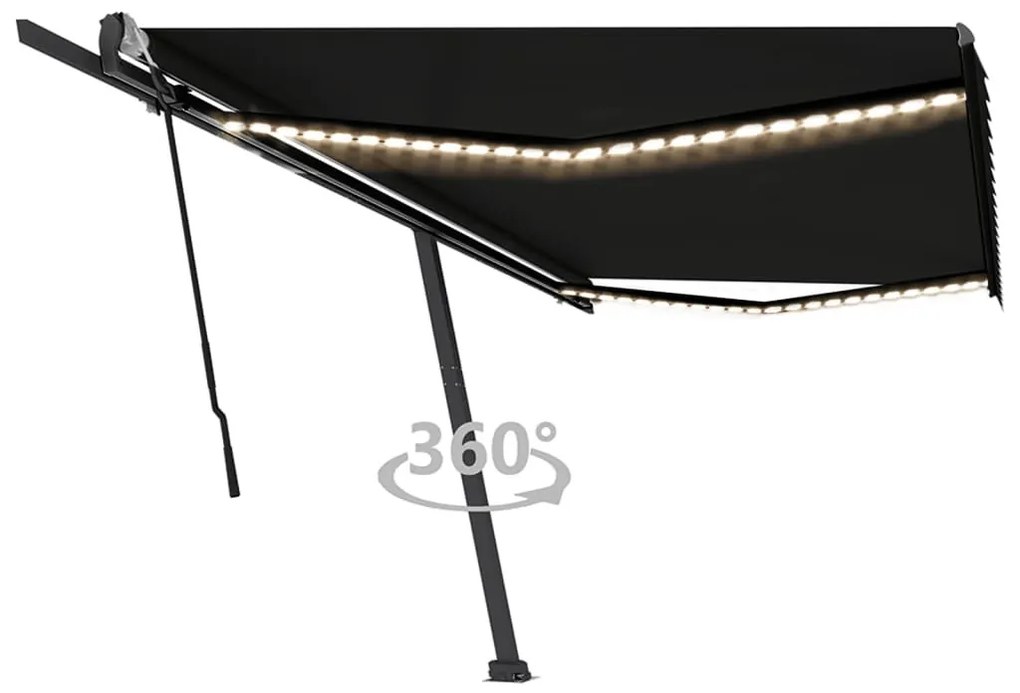 Antracitszürke kézzel kihúzható LED-es napellenző 500x350 cm