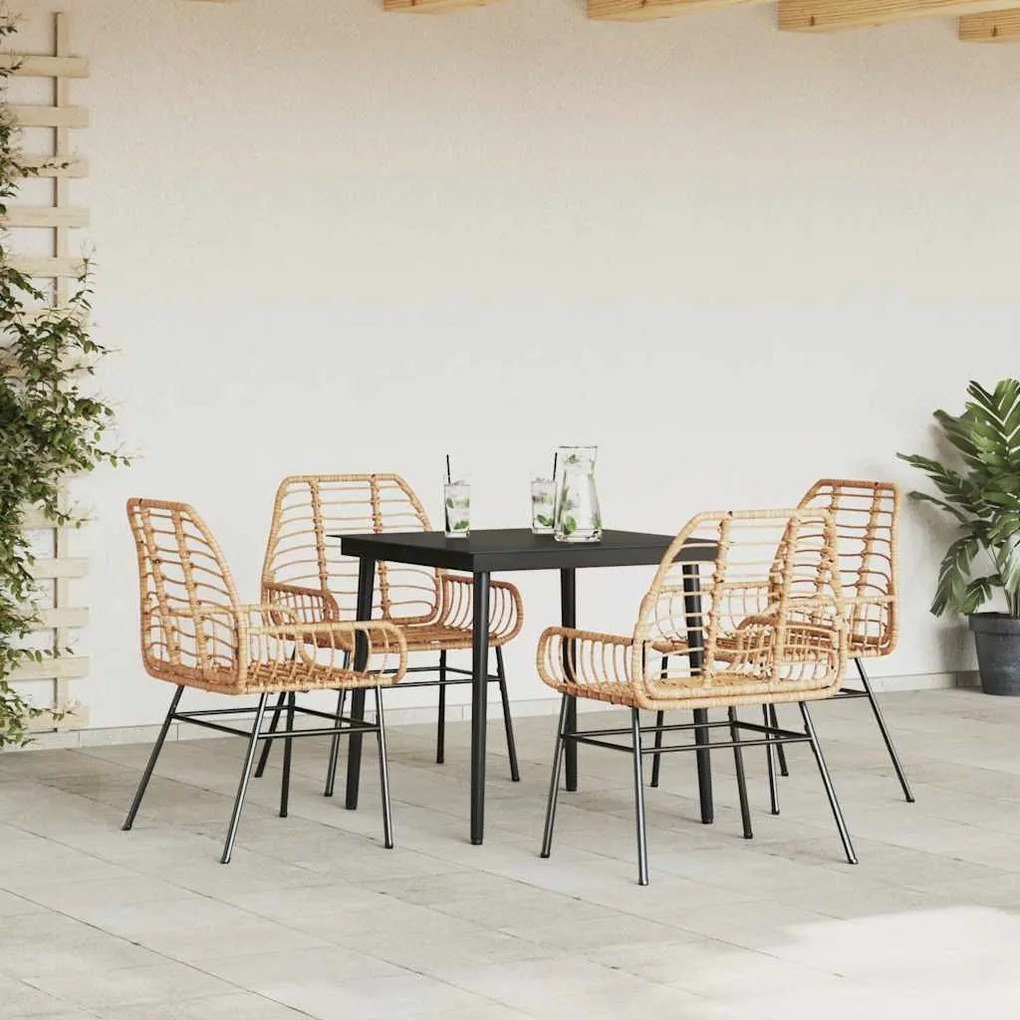 5 észes barna polyrattan üveg kerti étkezőgarnitúra