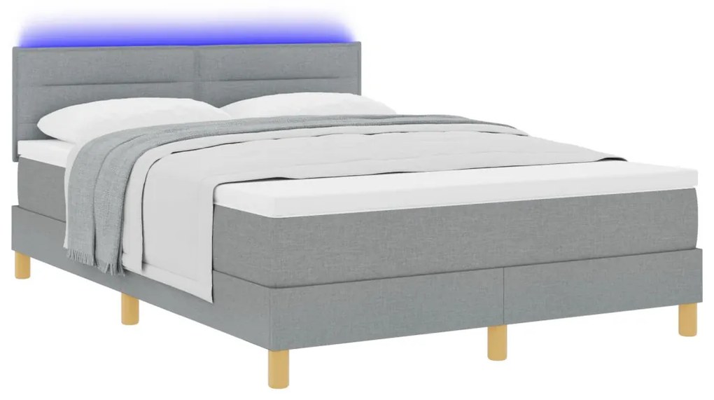 vidaXL Box Spring Ágy Matraccal & LED Világosszürke 140x190 cm Szövet
