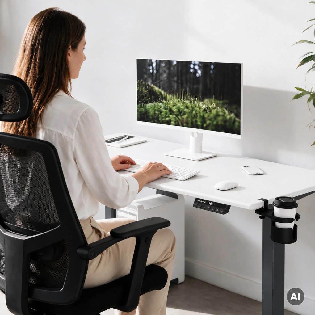 Elektromos íróasztal magasságállítással ergonomikus antracit-fehér, 1400x700 mm: ARIA