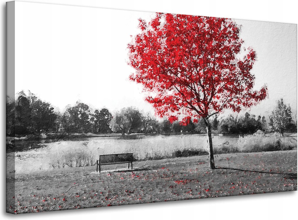 Vászonkép Szürke Piros levelek Kontraszt 100x60 cm