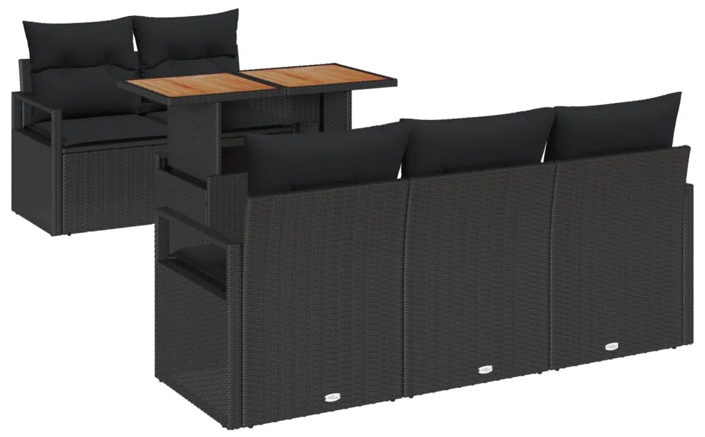 6 darabos Kert Kanapé Szett Párnákkal Fekete Poly Rattan
