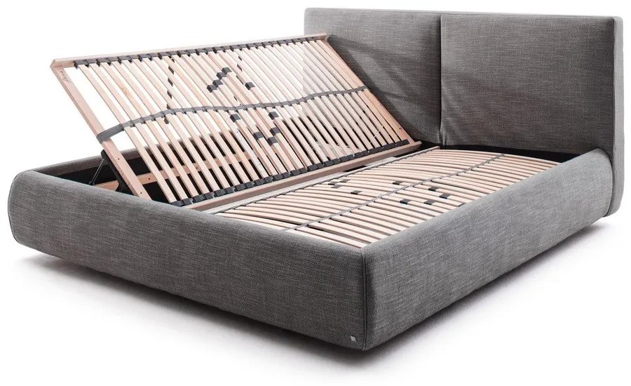 Sötétszürke kárpitozott ágyneműtartós franciaágy ágyráccsal 180x200 cm Atesio – Meise Möbel