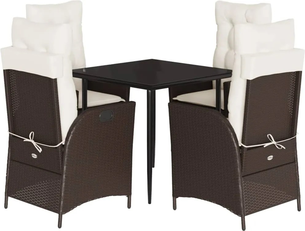 vidaXL 5 részes barna polyrattan kerti étkezőgarnitúra párnákkal