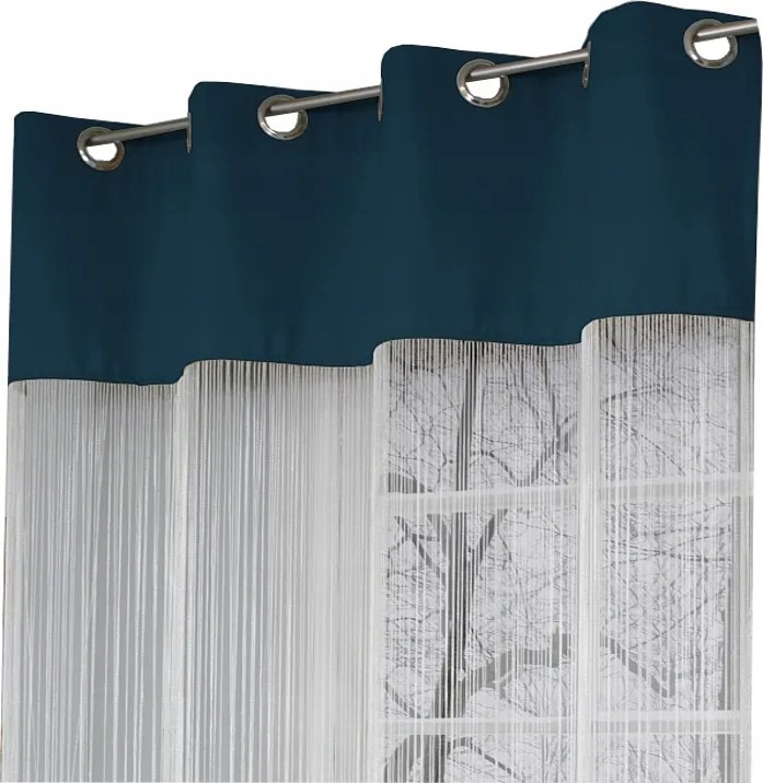 Függöny Spagetti 150x250 magas spagetti Fehér szövet sötét azúrkék