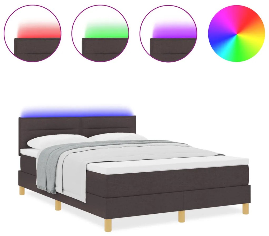 Boxspring ágy matrasz & LED sötét barna 140x200 cm szövet