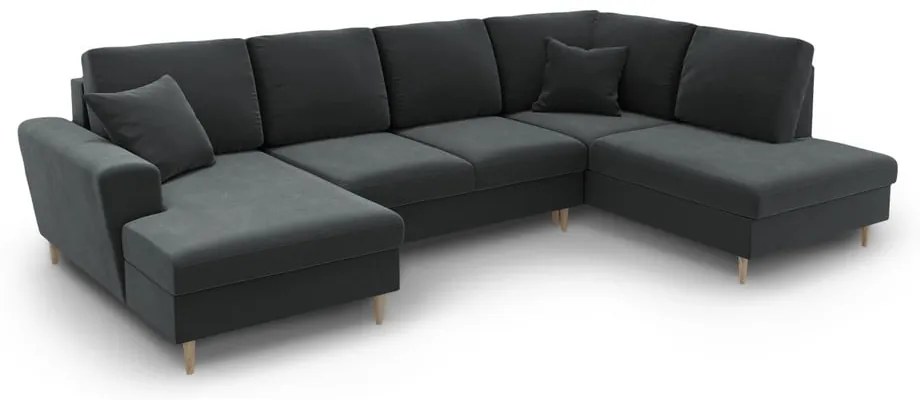 Sötétszürke bársony kinyitható tárolóhelyes sarokkanapé (jobb oldali-U alakú) Kyoto – Cosmopolitan Design