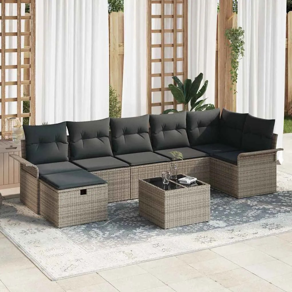Kerti Kanapé Szett párnával 8 pcs Szürke 297,5 x 132,5 x 85 cm