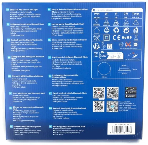 Aigostar MESH Smart LED fali lámpa, 12W, 230V, állítható, fekete