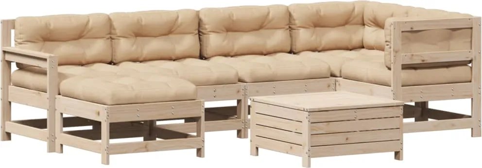 vidaXL 7 részes tömör fenyőfa kerti ülőgarnitúra párnával