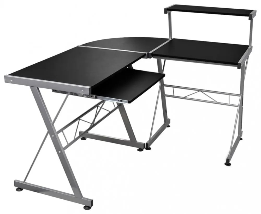 fekete szerelt fa sarok számítógépasztal 132 x 112 x 99 cm