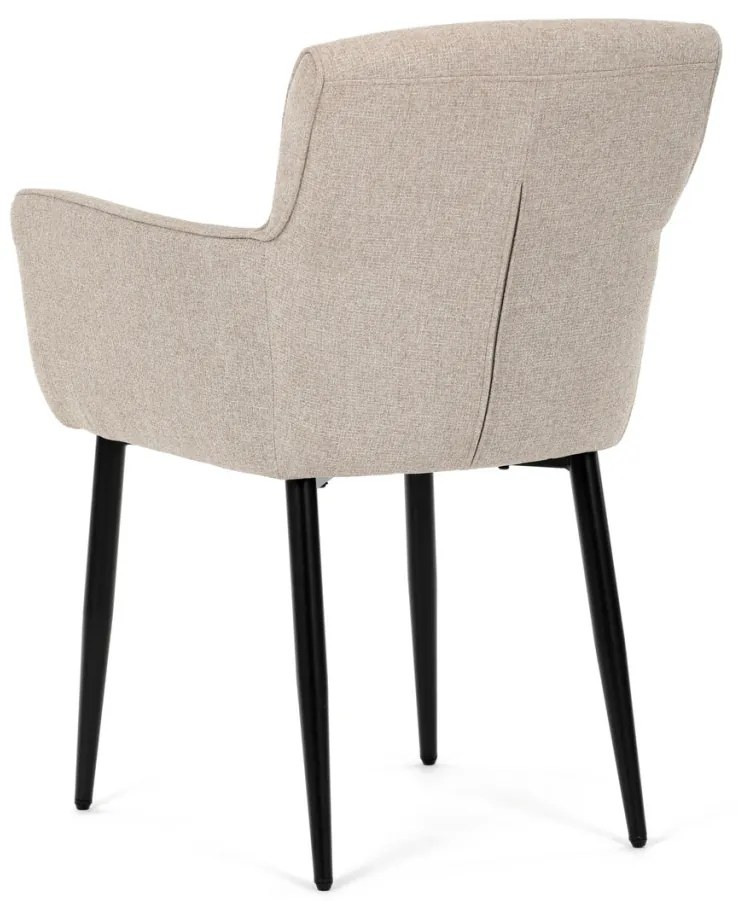 Scaun elegant de sufragerie, material textil crem ușor de curățat, picioare metalice lăcuite negru mat