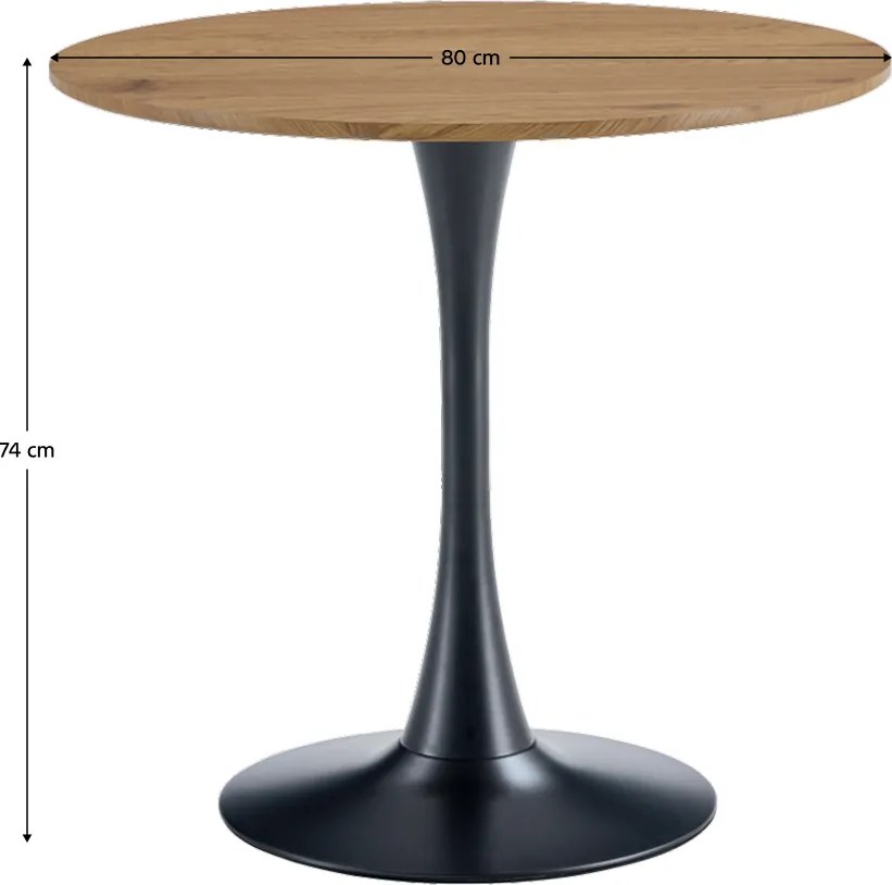 Étkezőasztal, tölgy/fekete, átmérő 80 cm, REVENTON NEW