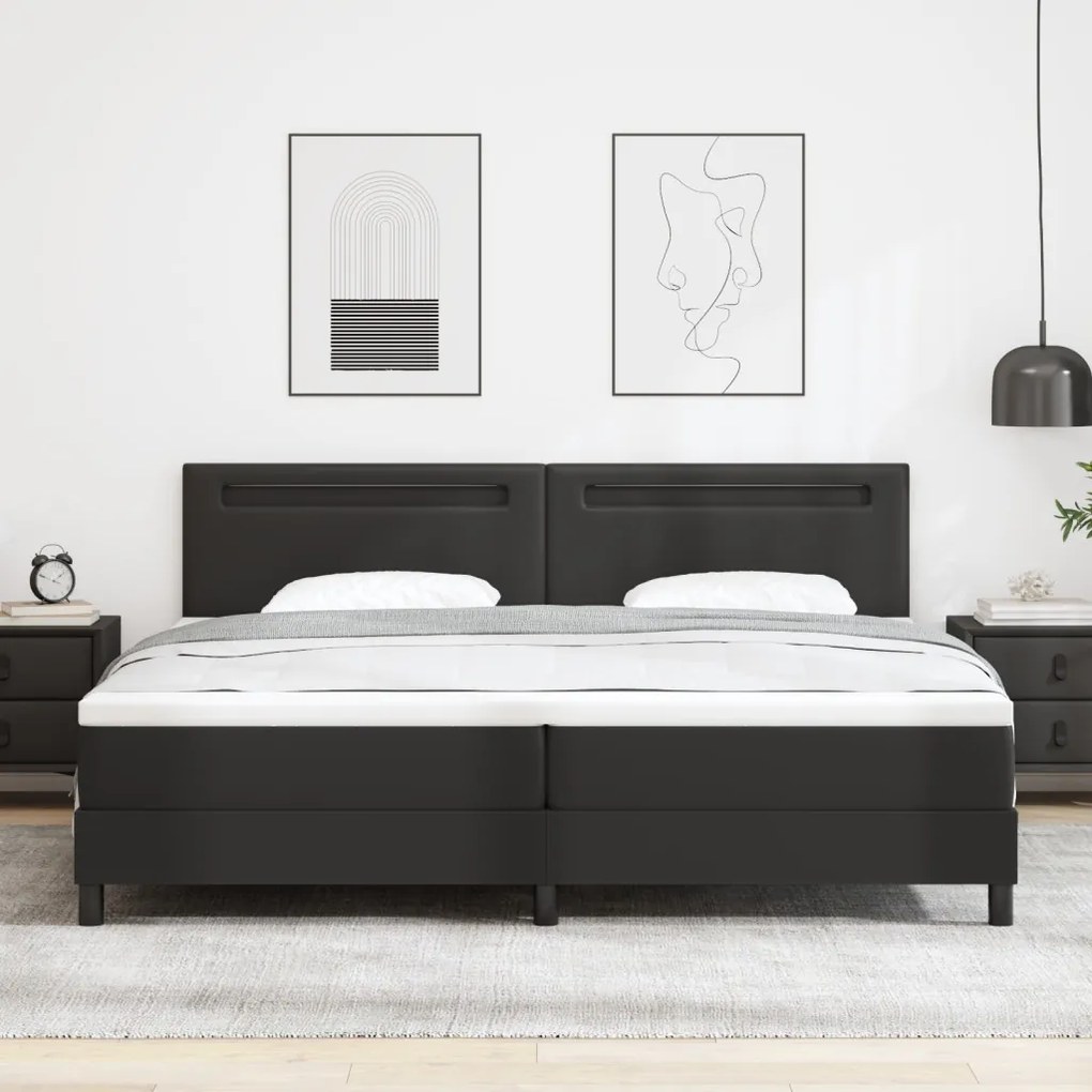 fekete boxspring ágy matraccal, 200 x 200 cm, műbőr