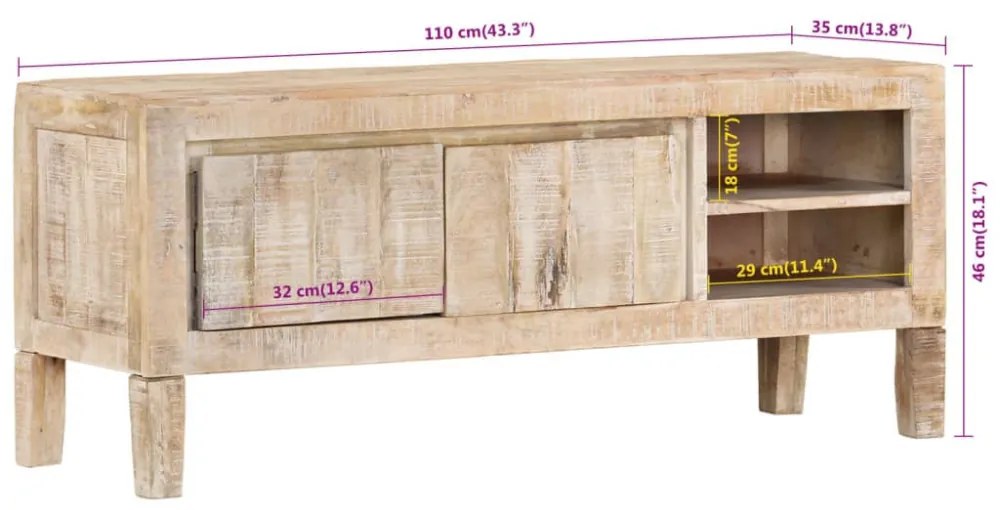 tömör mangófa TV-szekrény 110 x 35 x 46 cm