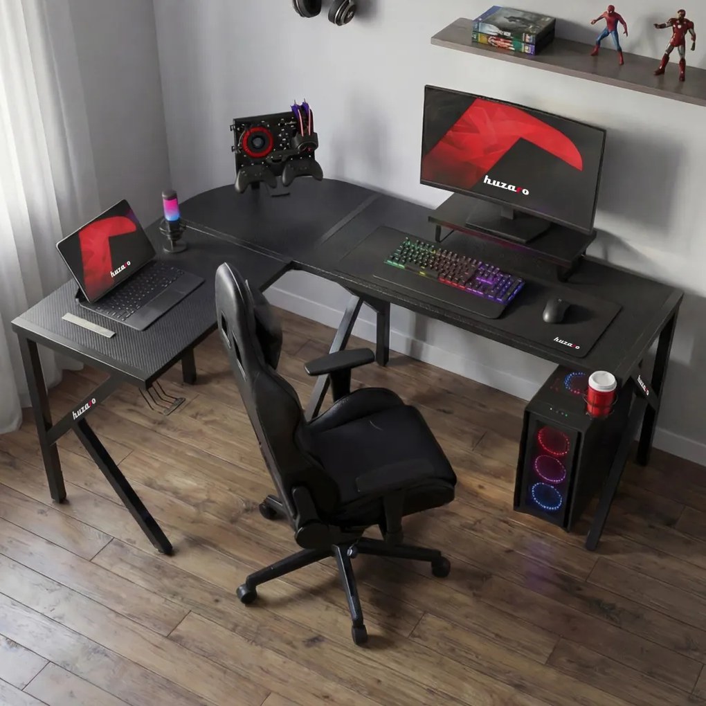Sarok gamer asztal, 154x117cm, fekete