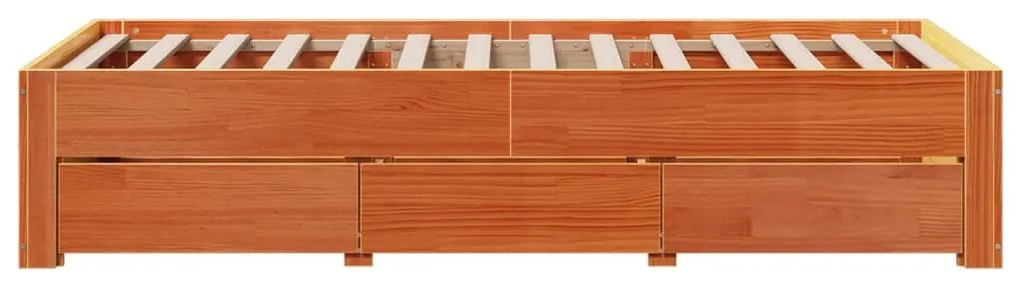 viaszbarna tömör fenyőfa fiókos ágykeret matrac nélkül 90x200cm