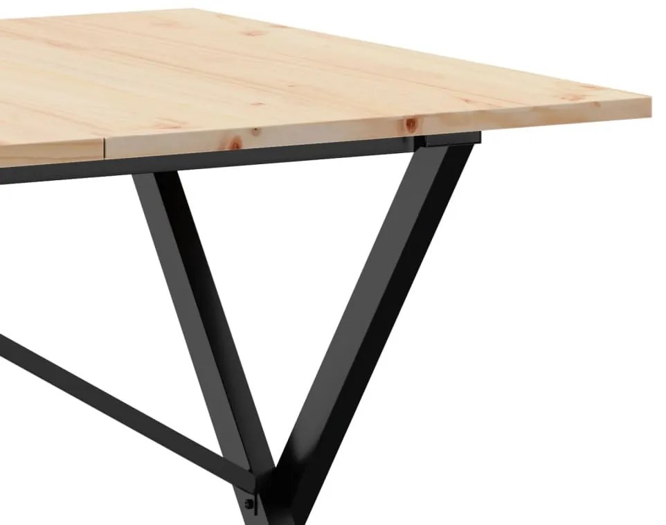 tömör fenyőfa és öntöttvas étkezőasztal X-vázzal 160x80x75 cm