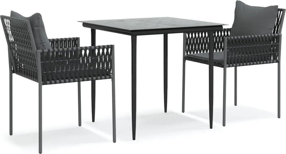 vidaXL 3 részes polyrattan és acél kerti étkezőgarnitúra párnával