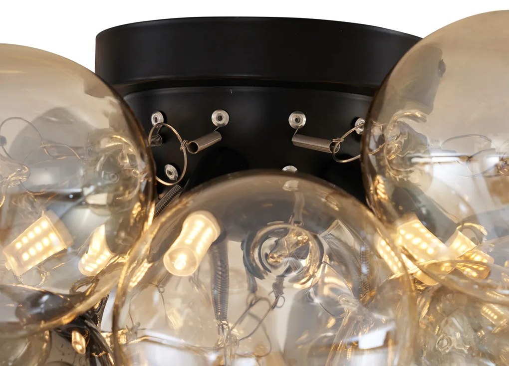 Dizájn mennyezeti lámpa fekete borostyán és füstüveg hat lámpával - Uvas