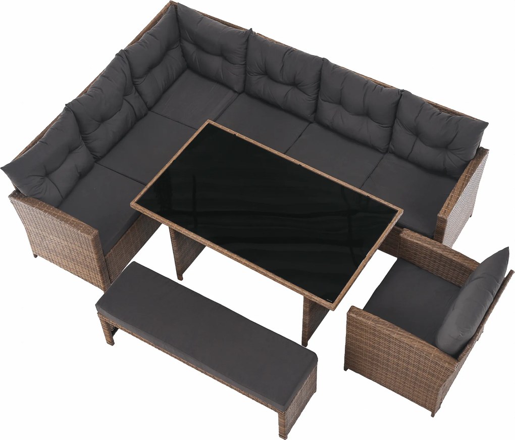 Kerti rattan szett, szürkésbarna/világosbarna, SAGIR