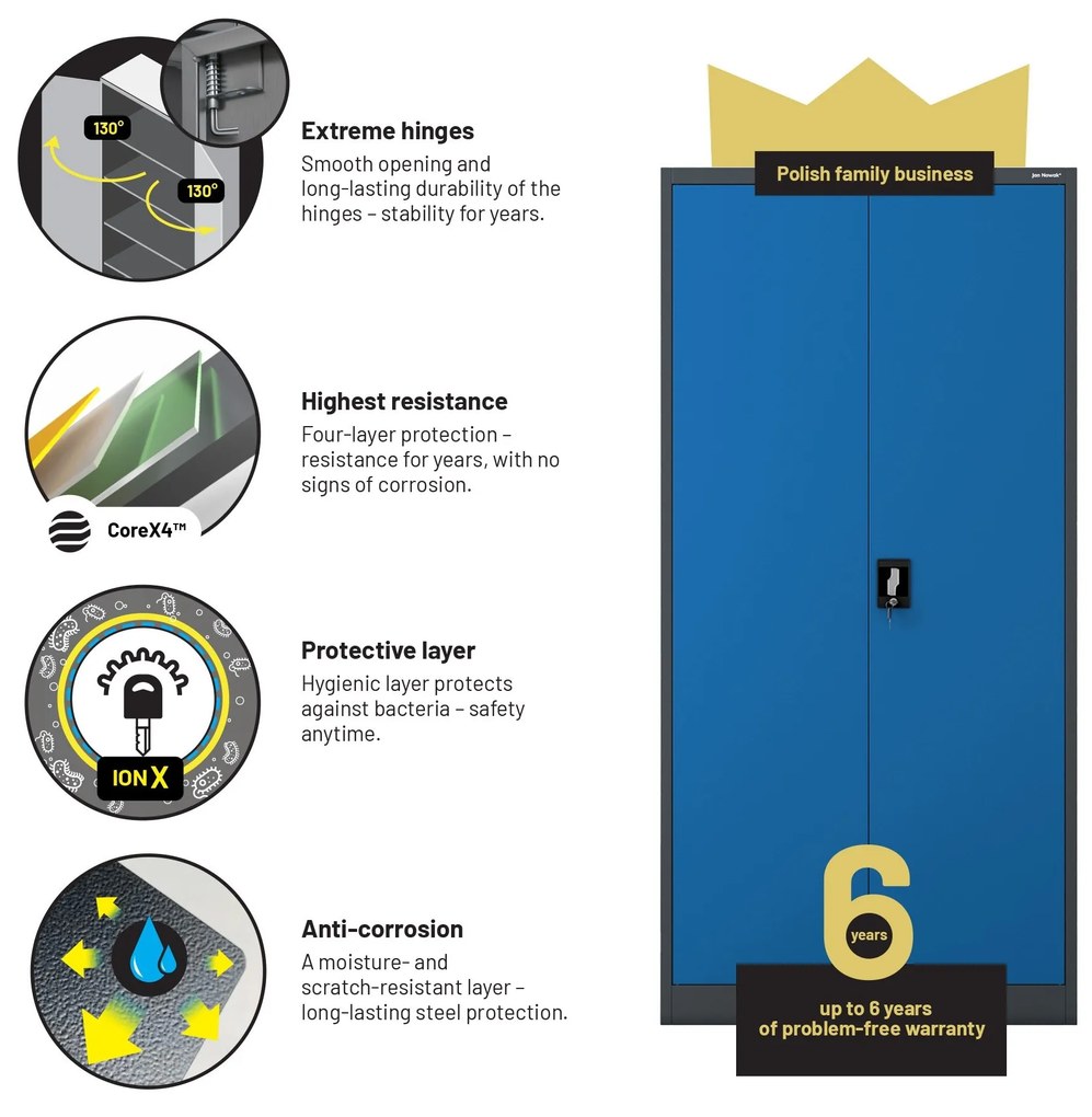 Fém iratszekrény JAN, 900 x 1850 x 400 mm, antracit-kék