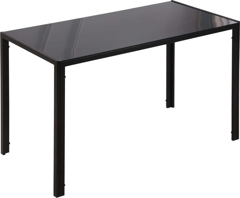 HOMCOM Étkezőasztal 4 fő részére, Konyhaasztal Temperált Üveg Toppa, Nappali Asztal, Fém, Fekete, 120 x 60 x 75 cm | Aosom