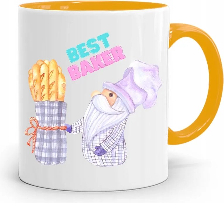 Sárga Bögre Péknek Best Baker Ajándék fényképes nyomattal