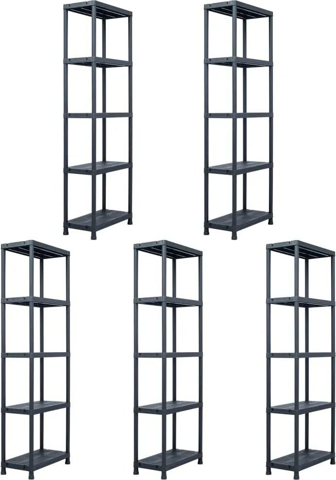 vidaXL 5 db fekete műanyag tároló polc 125 kg 60 x 30 x 180 cm