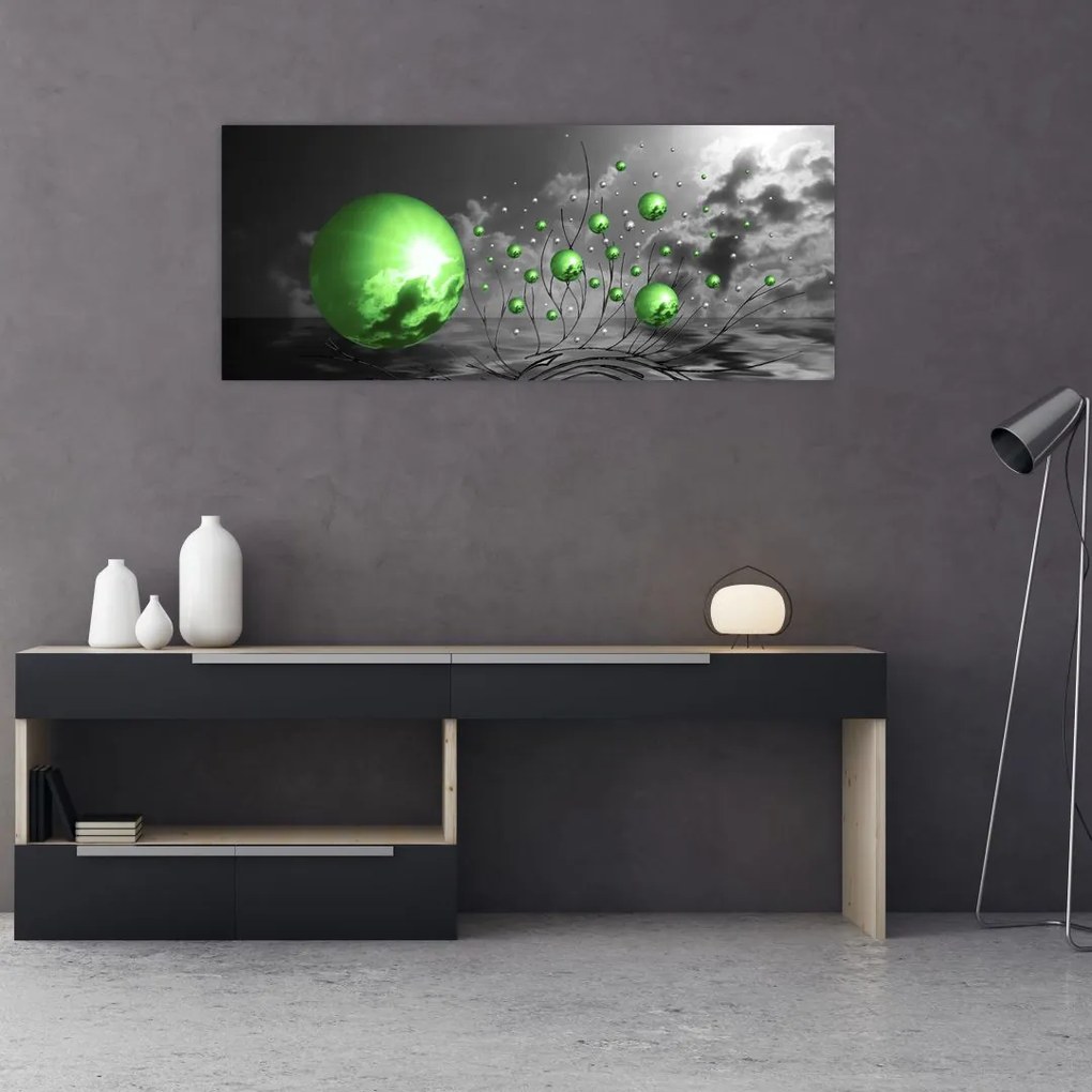 Zöld absztrakt gömbök képe (120x50 cm)