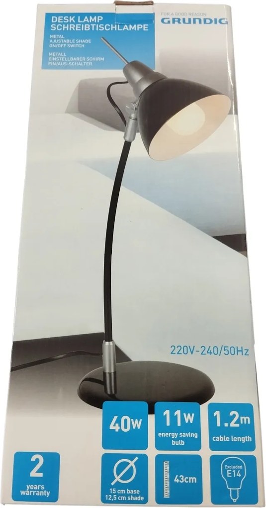 Asztali Lámpa Olvasólámpa Fém Fekete Grundig