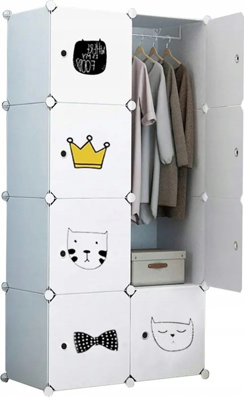Gyerek Gardróbszekrény Ruhatár Fehér Polcok Könyvespolc Játékoszlop
