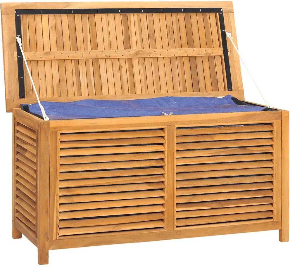 vidaXL tömör tíkfa kerti tárolóláda zsákkal 114 x 50 x 58 cm