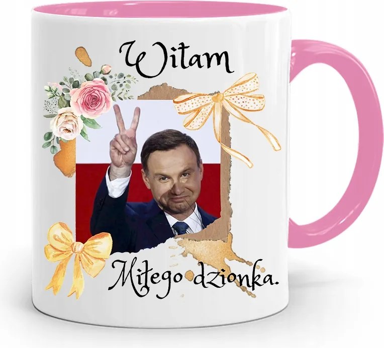 Andrzej Duda Pis Rózsaszín Elnöki Bögre fényképes nyomattal