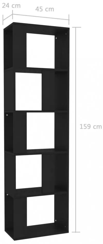 fekete szerelt fa könyvszekrény/térelválasztó 45 x 24 x 159 cm